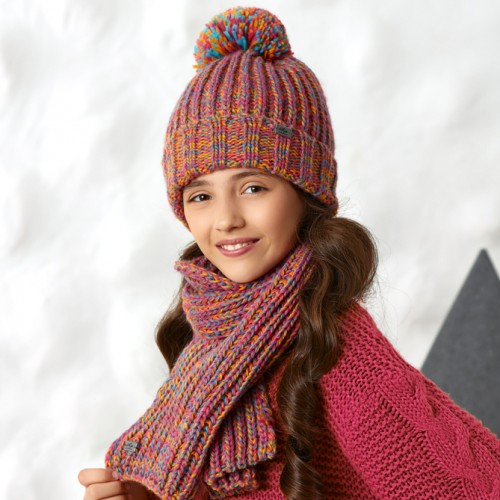 Detské čiapky zimné - dievčenské so šálikom - model - 2/746